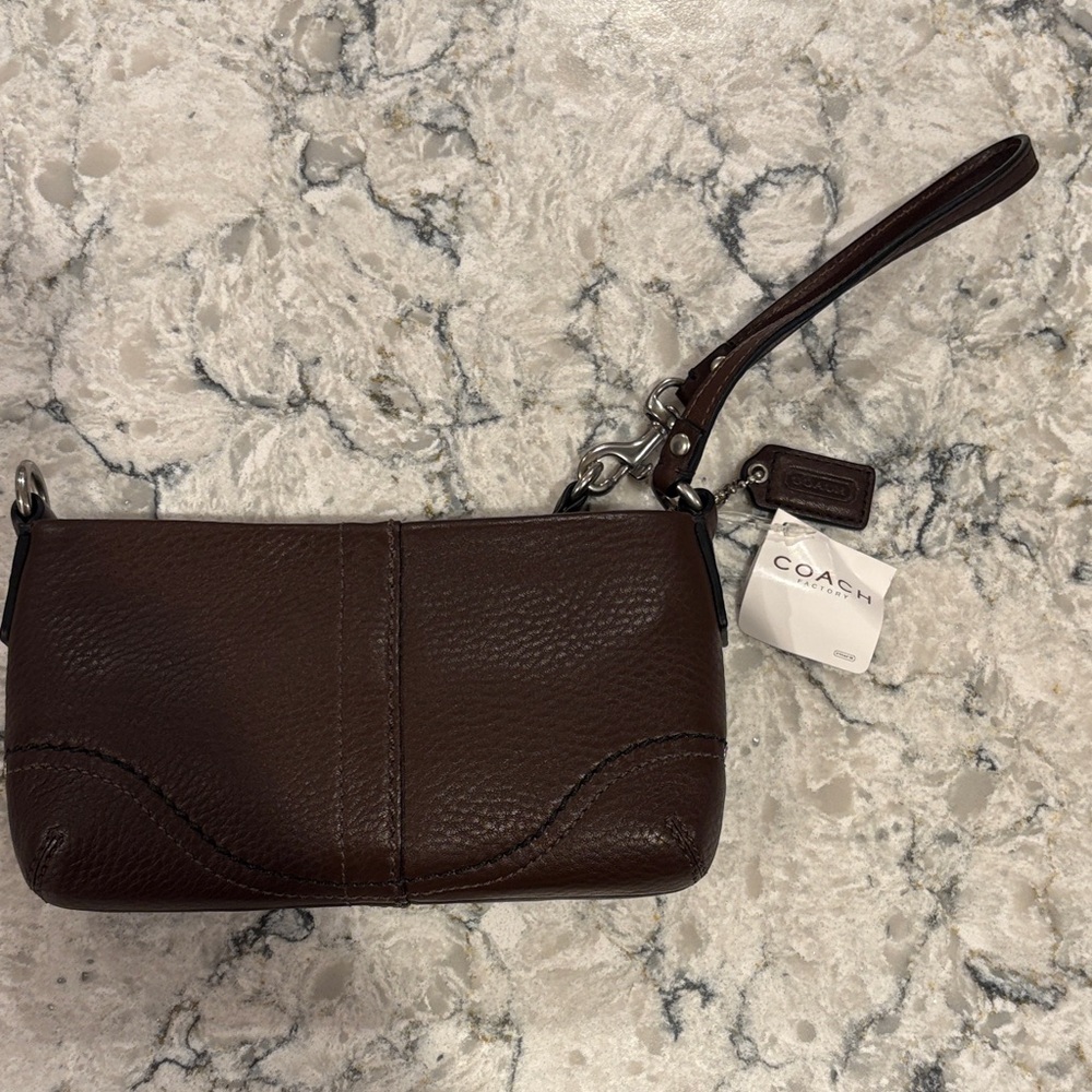 Coach Dark Brown Leather Wristlet